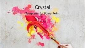  Presentation with paint brush - Slide set featuring close-up of human hand holding paint brush making colorful paint splashes background and a light gray colored foreground