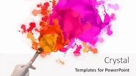  Presentation with paint brush - PPT layouts with close-up of human hand holding paint brush making colorful paint splashes background and a sky blue colored foreground