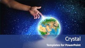  Presentation with hand holding earth - Slide deck having close up of human hand holding earth planet elements of this image are furnished by nasa background and a ocean colored foreground
