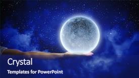  Presentation with moon - Presentation design with close up of human hand touching moon planet background and a navy blue colored foreground