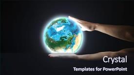  Presentation with hand holding earth - Beautiful presentation theme featuring close-up-of-human-hand backdrop and a wine colored foreground