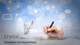  Presentation with strategy plan - Audience pleasing presentation design consisting of close up of human hand drawing business strategy plan backdrop and a light gray colored foreground