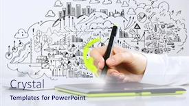  Presentation with strategy plan - PPT layouts consisting of close up of human hand drawing business strategy plan background and a sky blue colored foreground