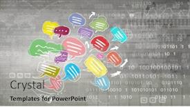  Presentation with announcement - Colorful theme enhanced with close up of human hand holding megaphone with flying out announcement backdrop and a mint green colored foreground