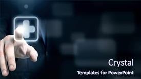  Presentation with human - Audience pleasing PPT theme consisting of close up of human hand pushing application icon backdrop and a wine colored foreground