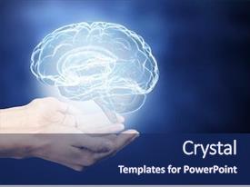  Presentation with brain - Theme having close up of human hand background and a navy blue colored foreground
