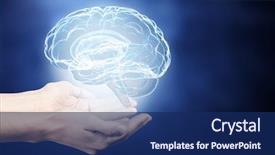  Presentation with brain - Theme having close up of human hand background and a navy blue colored foreground