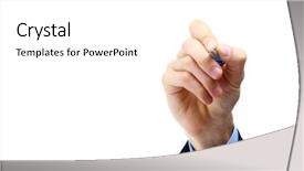  Presentation with pen - Theme consisting of close up of human hand with pen background and a white colored foreground