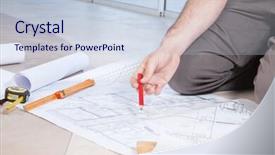  Presentation with hand holding pencil - Cool new slide deck with stay positive card isolated on white background backdrop and a sky blue colored foreground