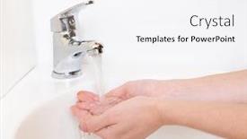  Presentation with human being - Audience pleasing PPT theme consisting of close-up of human hands being washed under faucet in bathroom isolated on white backdrop and a white colored foreground