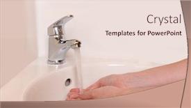  Presentation with human being - Theme having close-up of human hands being washed under faucet in bathroom background and a lemonade colored foreground
