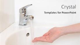  Presentation with human being - Beautiful slide deck featuring close-up of human hands being washed under faucet in bathroom isolated on white backdrop and a white colored foreground