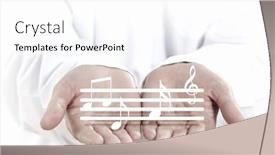  Presentation with music notes - PPT theme consisting of close up of human hands with music notes figures background and a white colored foreground