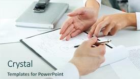  Presentation with human resource - Colorful slide deck enhanced with close-up of human hands backdrop and a  colored foreground