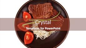  Presentation with dark green - Beautiful PPT theme featuring close-up of juicy sirloin beef with pasta tomatoes and green onion on dark dish isolated over white background backdrop and a tawny brown colored foreground