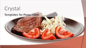  Presentation with dark green - Colorful PPT theme enhanced with close-up of juicy sirloin beef with pasta tomatoes and green onion on dark dish isolated over white background backdrop and a white colored foreground