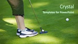  Presentation with golf ball on tee - Presentation theme having close-up of junior golfer background and a tawny brown colored foreground