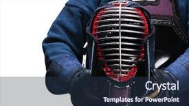  Presentation with sword - Presentation theme having close up of kendo men background and a tawny brown colored foreground