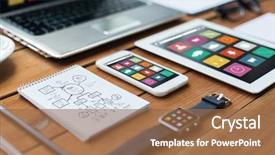  Presentation with notebook design - Audience pleasing slide deck consisting of close up of laptop computer backdrop and a coral colored foreground