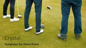  Presentation with golf ball on tee - Slides having close-up-of-legs background and a gold colored foreground