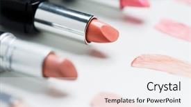  Presentation with beauty cosmetics - Slide deck featuring close up of lipsticks range background and a sky blue colored foreground