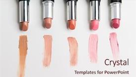  Presentation with beauty cosmetics - PPT layouts enhanced with close up of lipsticks range background and a lemonade colored foreground