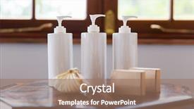  Presentation with cosmetics natural - Cool new PPT theme with close up of liquid soap backdrop and a coral colored foreground