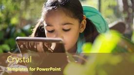  Presentation with backpack - Slide set with close-up-of-little-girl background and a tawny brown colored foreground