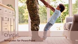  Presentation with army - Presentation theme enhanced with close-up-of-loving-army background and a coral colored foreground