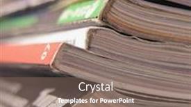  Presentation with magazines - Cool new PPT theme with close-up-of-magazines backdrop and a violet colored foreground