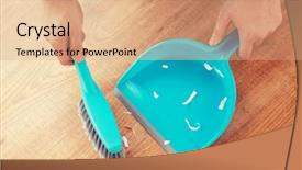  Presentation with home cleaning service - Presentation theme having close up of male broom background and a coral colored foreground