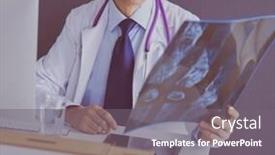  Presentation with roentgen - Cool new slide set with close up of male doctor holding x-ray or roentgen image backdrop and a gray colored foreground