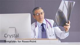  Presentation with roentgen - Amazing PPT theme having close-up-of-male-doctor backdrop and a light blue colored foreground