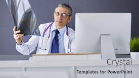  Presentation with roentgen - PPT theme featuring close-up-of-male-doctor background and a light gray colored foreground
