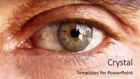 Presentation with eye for medical interpretation - PPT theme with close up of male eye background and a coral colored foreground