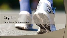  Presentation with running shoes - Theme enhanced with walking shoes - close-up of male feet background and a light gray colored foreground