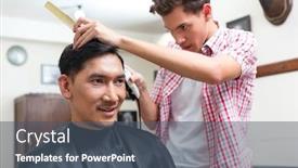  Presentation with hair - Audience pleasing presentation design consisting of close-up-of-male-hairdresser backdrop and a dark gray colored foreground