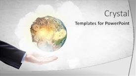  Presentation with hand holding earth - Audience pleasing slide set consisting of close up of male hand holding our earth planet elements of this image are furnished by nasa backdrop and a light gray colored foreground