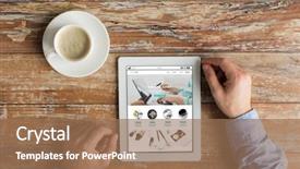  Presentation with online shopping - Audience pleasing PPT layouts consisting of close up of male hand backdrop and a coral colored foreground