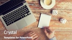  Presentation with laptop - Slide deck consisting of close up of male hands background and a  colored foreground