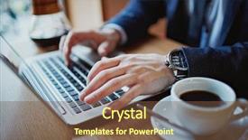  Presentation with laptop - Slides having close-up of male hands background and a  colored foreground