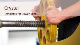  Presentation with barbell - Audience pleasing presentation consisting of close up of male hands lifting yellow heavy barbell at gym backdrop and a lemonade colored foreground