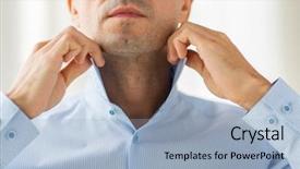  Presentation with clothing - Amazing PPT layouts having close up of man dressing backdrop and a light blue colored foreground