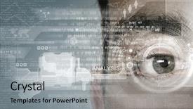  Presentation with digital data a human eye - Cool new presentation theme with close up of man eye backdrop and a light gray colored foreground
