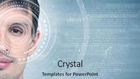  Presentation with sewing process close up - Cool new slides with close up of man eye backdrop and a light blue colored foreground