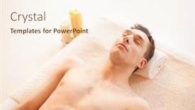  Presentation with spa salon - Beautiful slide set featuring close up of man face in spa salon backdrop and a cream colored foreground