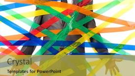  Presentation with tape - Colorful presentation theme enhanced with close-up of man glued to wall with colorful sticky tape backdrop and a gold colored foreground
