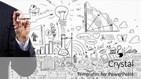  Presentation with strategy plan - Audience pleasing PPT theme consisting of close up of man hand drawing success strategy plan backdrop and a light gray colored foreground