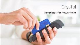  Presentation with credit card - Slide deck with close up of man hands background and a sky blue colored foreground