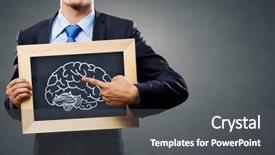  Presentation with human mind - Slide deck consisting of close up of man holding chalkboard with human mind concept background and a dark gray colored foreground